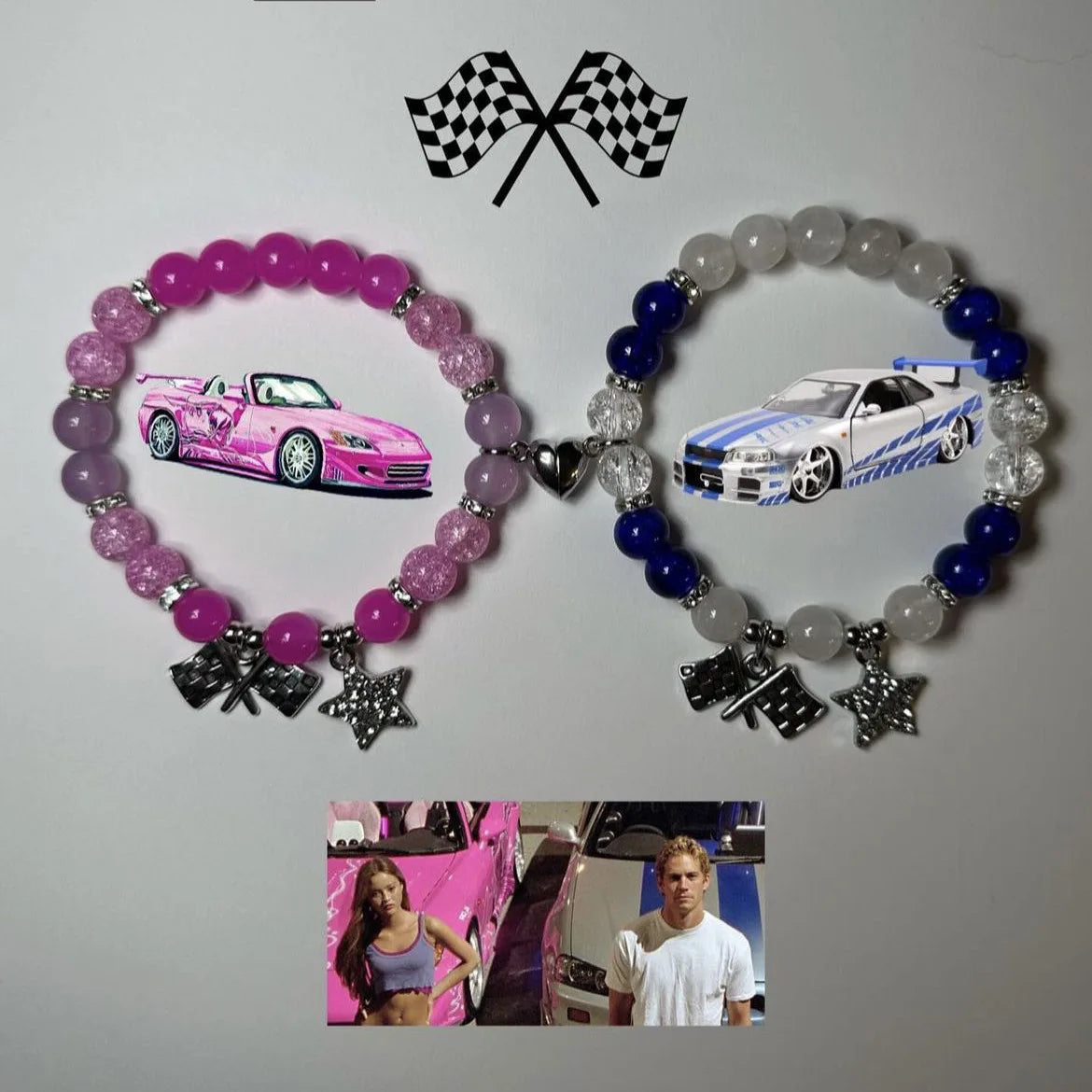 🚗🦇 Dynamic Duo Bracelet Set – Batman x Cars Inspired Couple Bracelets (2-Piece)